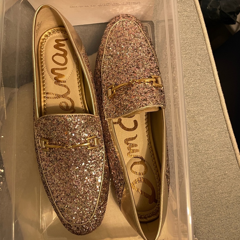 Gold sparkly Sam Edelman loafers